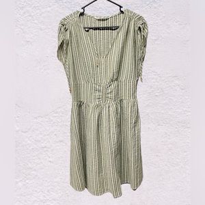 Given Kale Green Stripped V Neck Midi Cotton Dress Size M short tunic dress